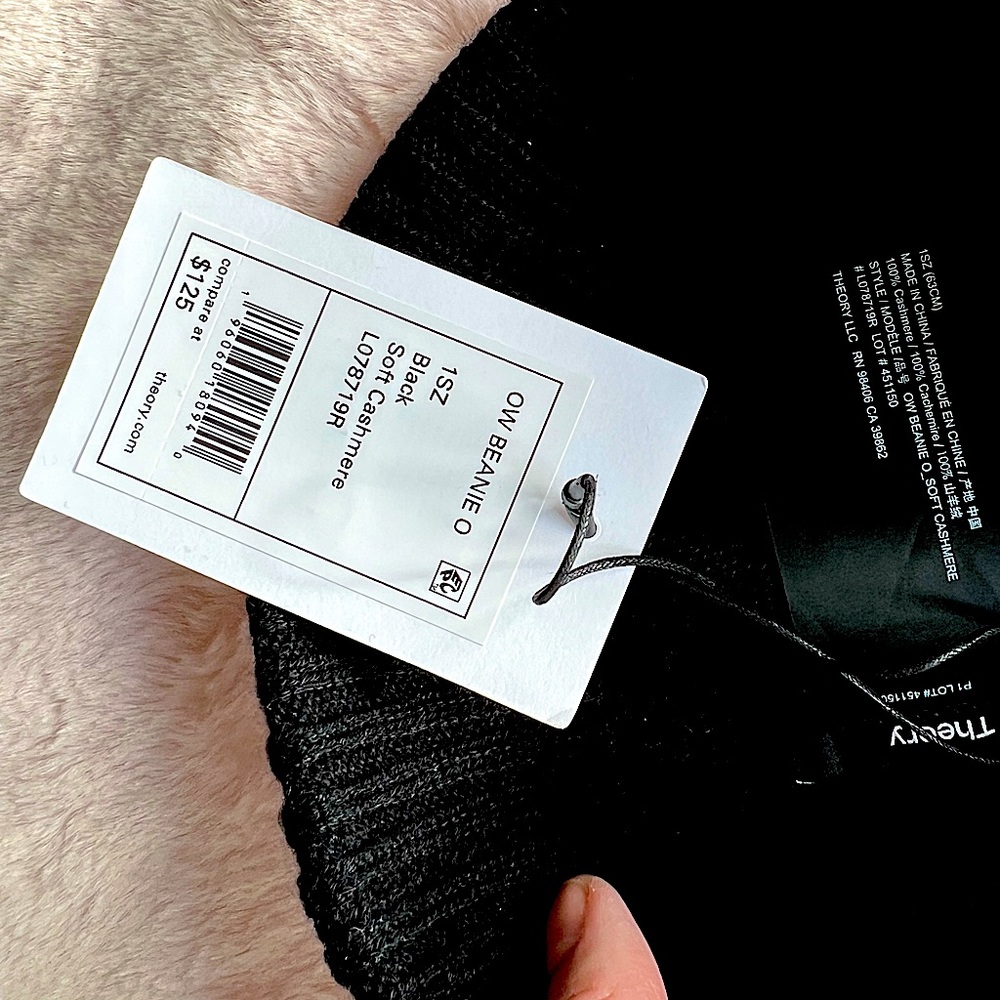 Theory cashmere beanie. Black women’s one size fits all. Brand new with tags.